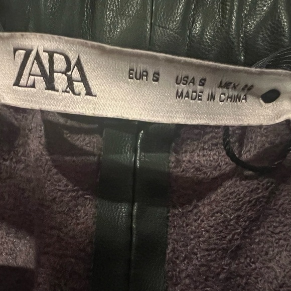 Zara Size Green Faux Leather The Weekend Pants, size small, NWOT, drawstring - Picture 6 of 8